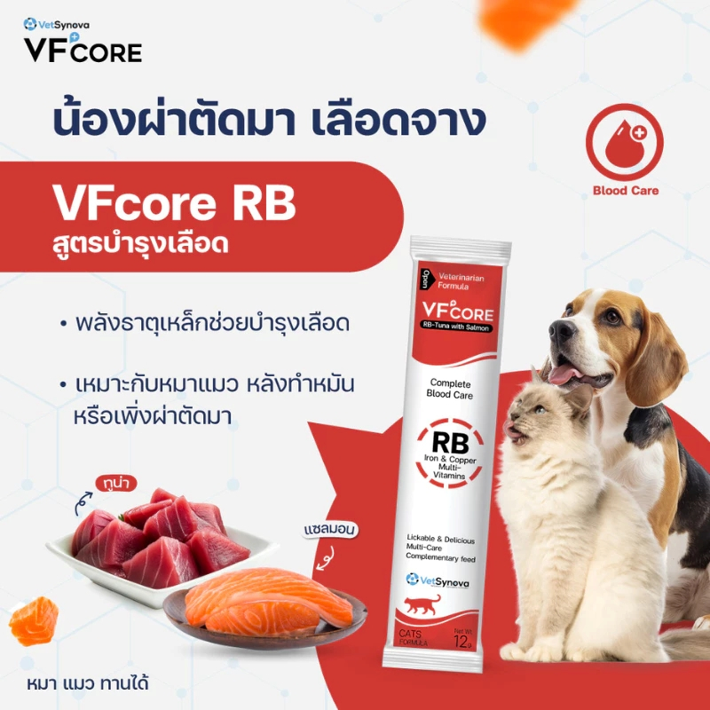 VF+ CORE RB สีแดง (1 กล่อง มี 30 ซอง) อาหารเสริมธาตุเหล็กบำรุงเลือดสำหรับน้องหมาและน้องแมว