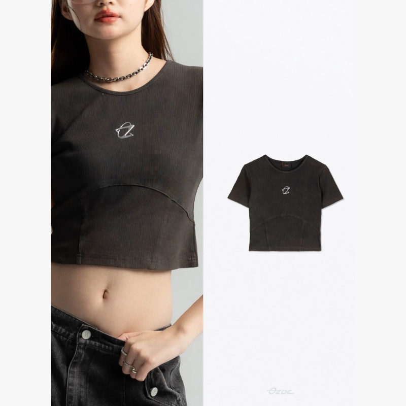 OZDE. - เสื้อครอป เเขนสั้น ผ้าฟอก รุ่น OZ ASTER