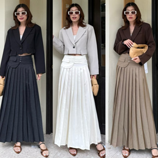 1067 STUDIOX2 MAXI PLEATED SKIRT (SMLXL2XL 590฿) กระโปรงพลีท…