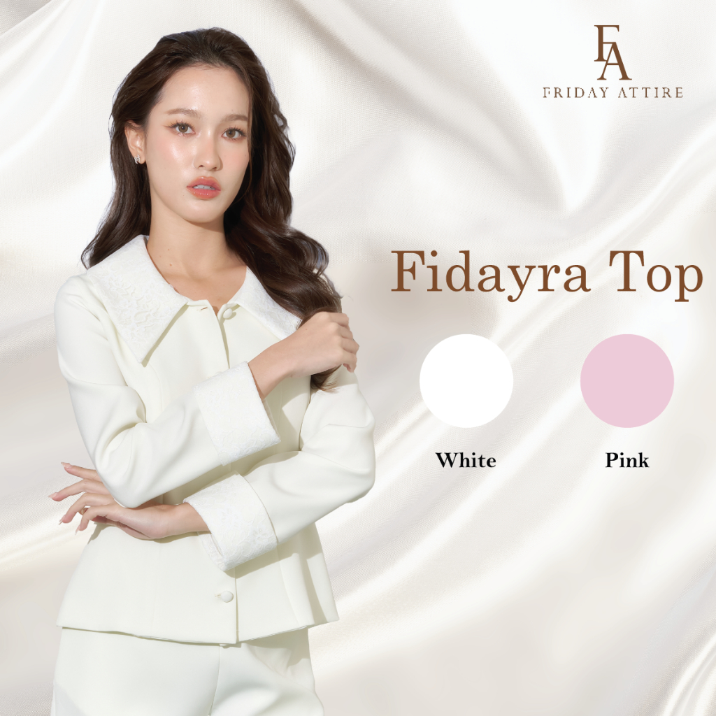 Friday attire เสื้อปกแหลมเข้ารูปปลายแขนพับเบิ้ล (FT-089)