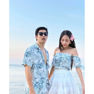 เสื้อฮาวาย เสื้อคู่ ชุดคู่ เสื้อ+ครอปปาดไหล่  (ซื้อแยกได้ค่ะ…