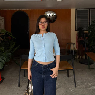 callingonme-cutty seam half sleeve top เสื้อแขนยาวศอก ดีไซน์ตะเข็บนอก ทรงสวยผ้านุ่มเข้ารูปกระดุมยาว