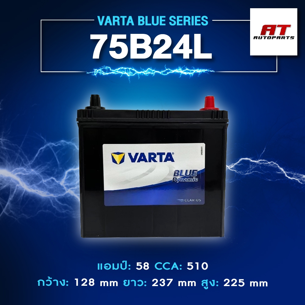 แบตเตอรี่ Battery VARTA รุ่น 75B24L Blue Dynamic แบตเตอรี่แห้ง (ไม่ต้องดูแลน้ำกลั่น)