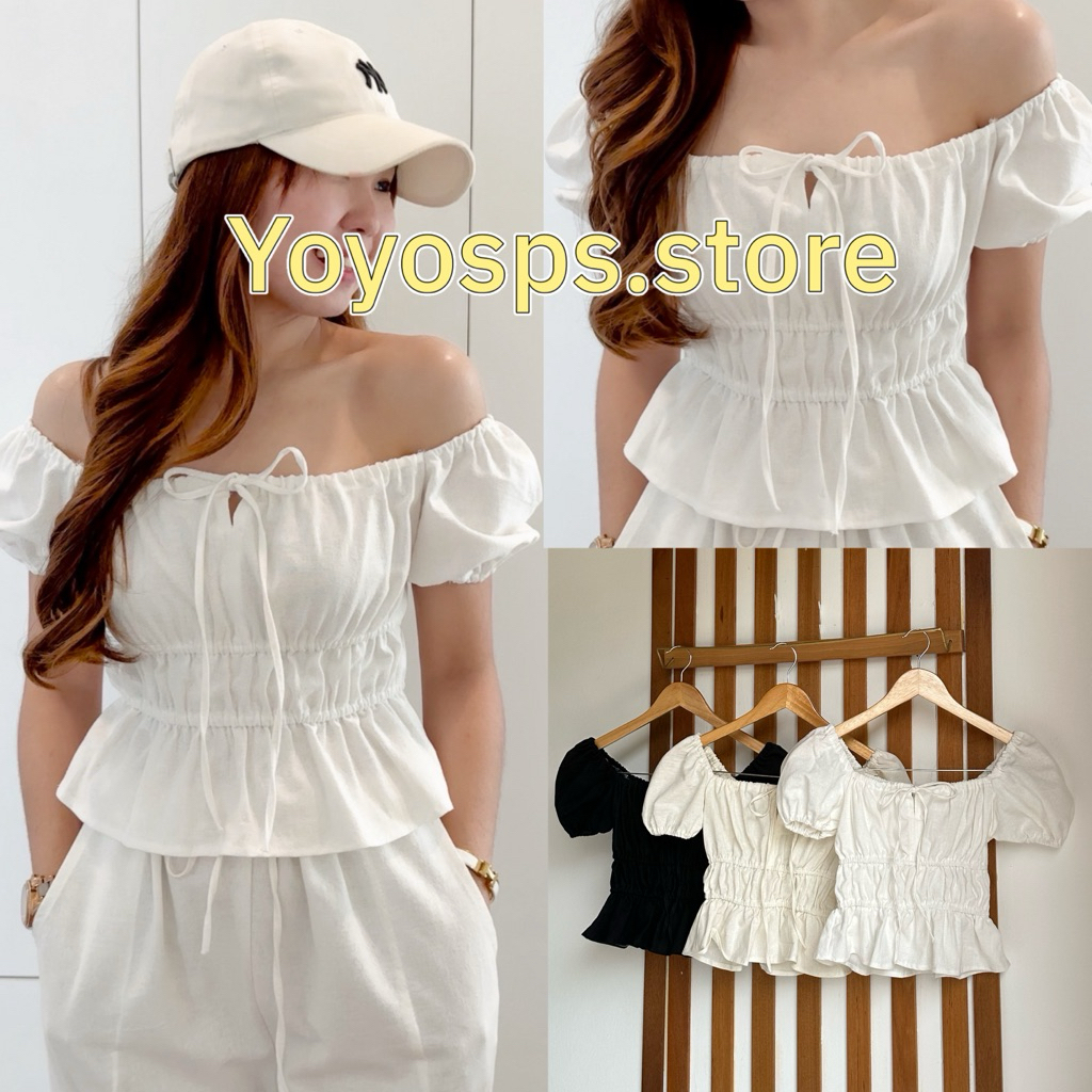 พร้อมส่ง🤍✨khunnoo Top เสื้อผ้าฝ้ายแขนตุ๊กตาลุคคุณหนู