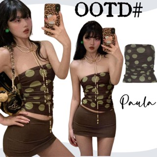 Paula พร้อมส่ง🌴เสื้อเกาะอกผู้หญิง🌴เสื้อครอปแขนกุด สีเขียว ดี…