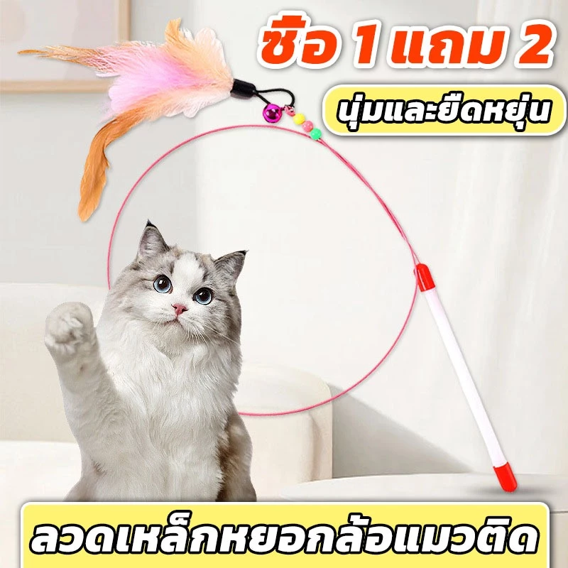 ไม้ตกแมว ยาวสุด ของเล่นแมว ไม้ตกแมวแบบสปริง แบบลวดสลิง