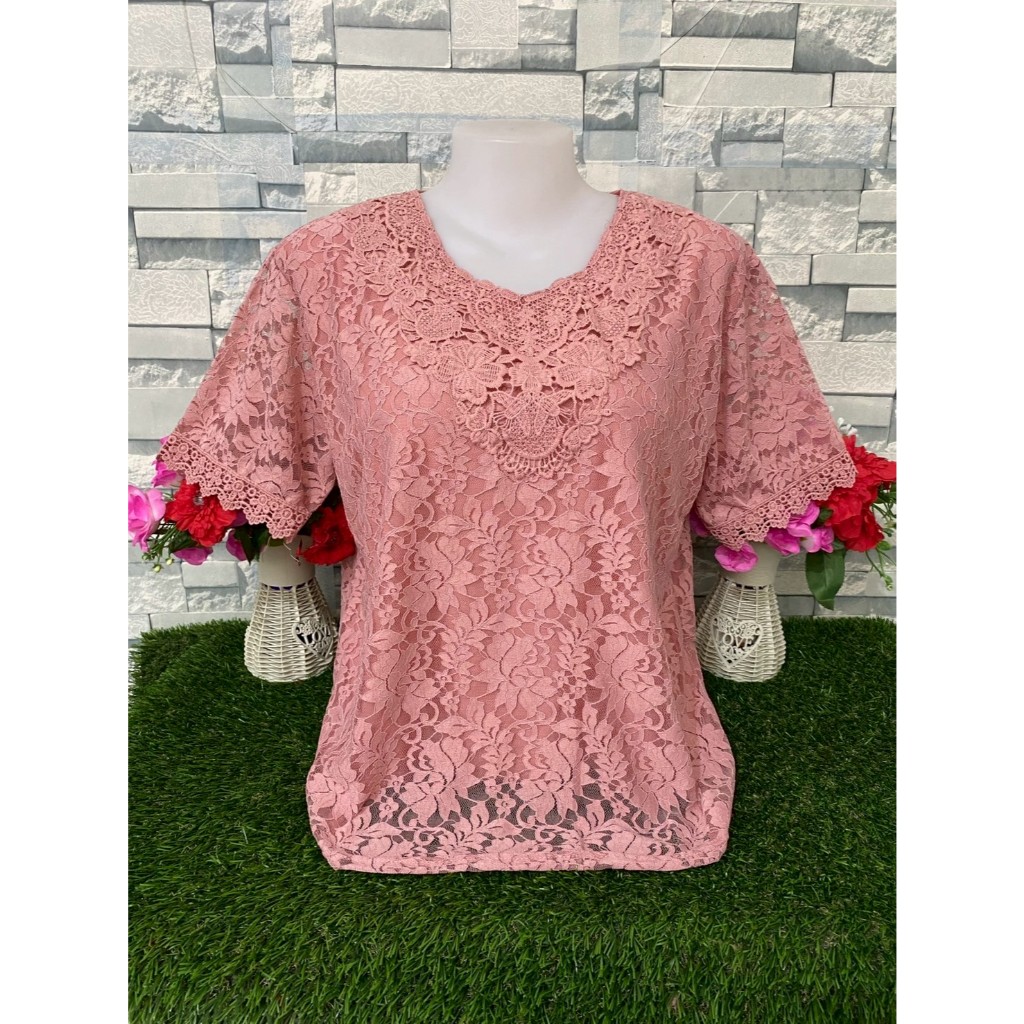 เสื้อลูกไม้ ผ้านิ่ม เสื้อออกงาน สำหรับสาวอวบ ลายผ้าสวยๆ มีซับในใส่สบาย ไปวัด รุ่น46719