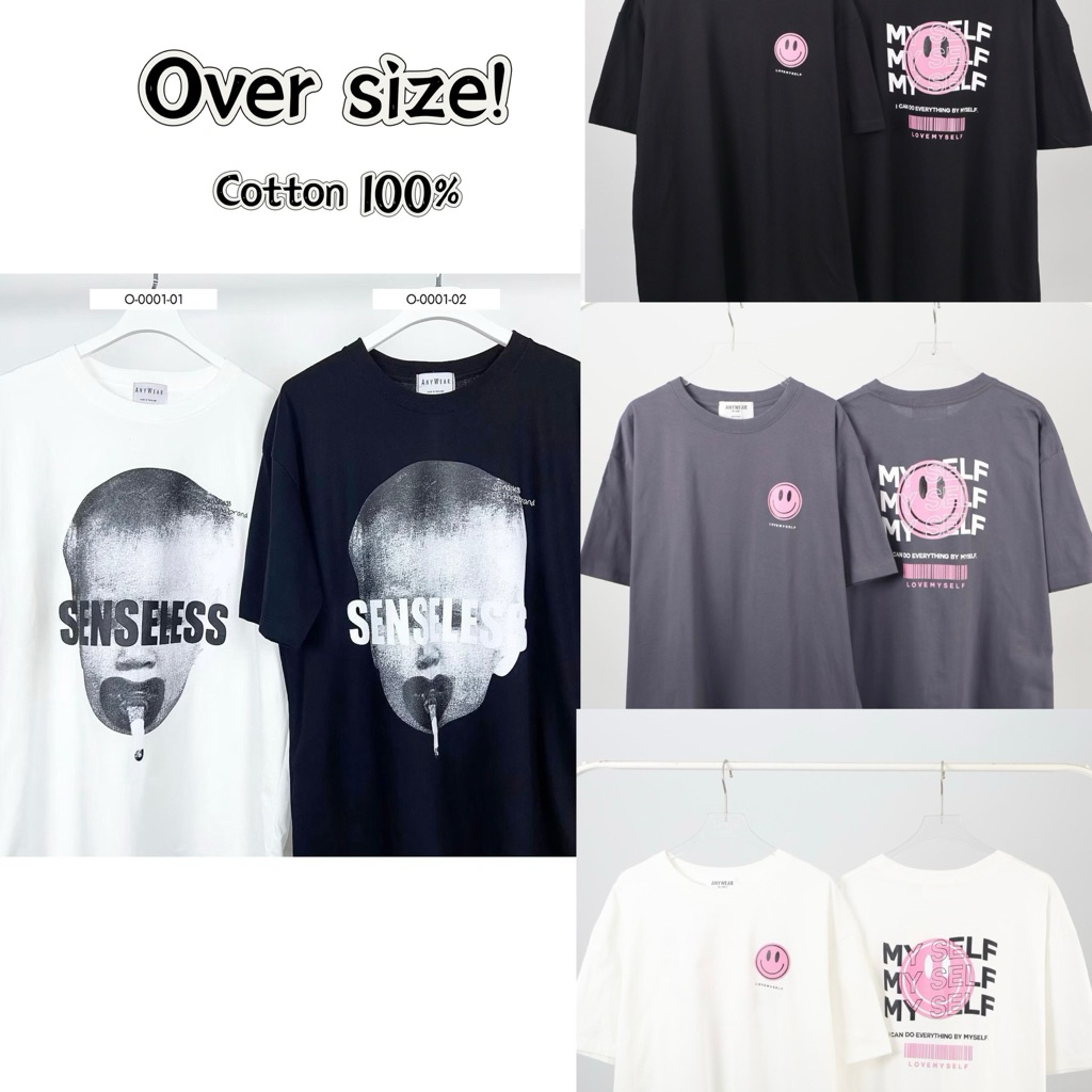 เสื้อยืดโอเวอร์ไซร์  oversize cotton 100%  คอกลม  แขนสั้น ทรงสวย  งานป้าย Anywere