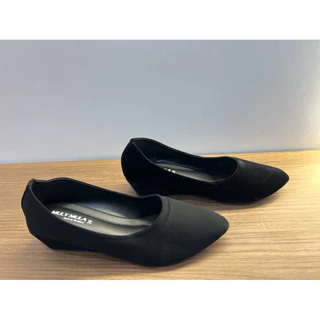 รองเท้าคัทชูผู้หญิงสีดำ หัวมน หัวแหลม แบบไม่มีส้น ไซต์ 36-42“