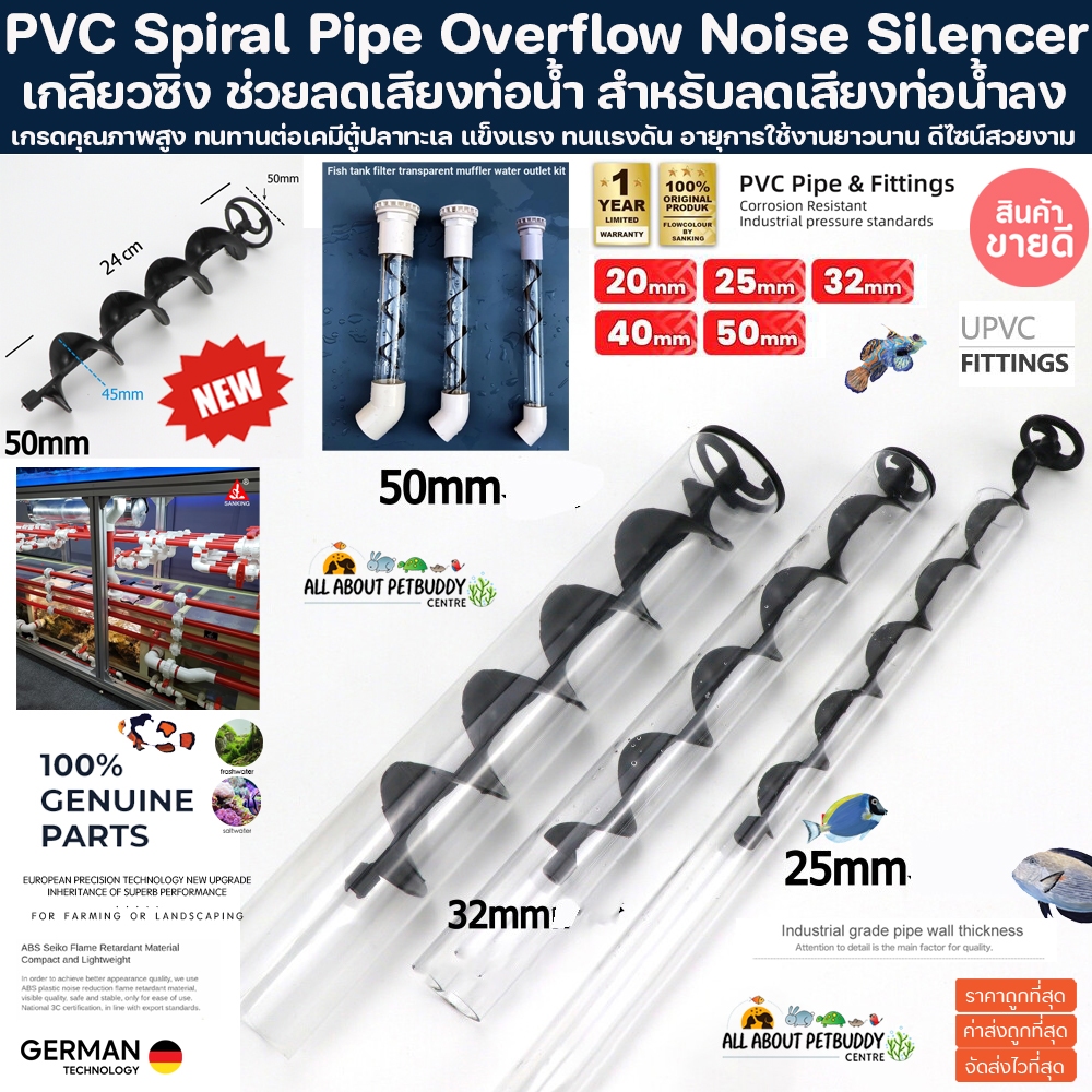 PVC Spiral Pipe Overflow Noise Silencer ตัวช่วยลดเสียงในท่อน้ำ สำหรับใส่ในท่อน้ำลง ยืดหยุ่นสุง ปรับให้งอตามท่อได้ ท่อปลา