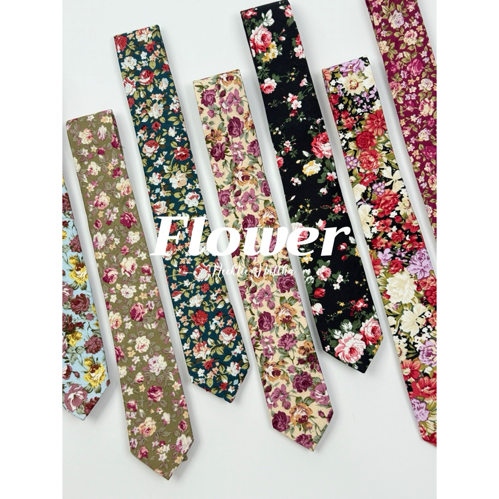 *◞☀️  、พร้อมส่ง ส่งเร็ว 1-2 วันถึง เนคไทลายดอกไม้ (necktie) เนคไทวินเทจ