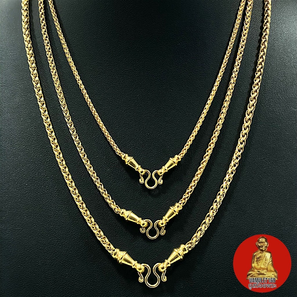 สร้อยสแตนเลสทองเลเซอร์ 22k ลายเปียกลมหัวจรวด 3 ขนาด   ไม่ดำ ไม่เป็นสนิม