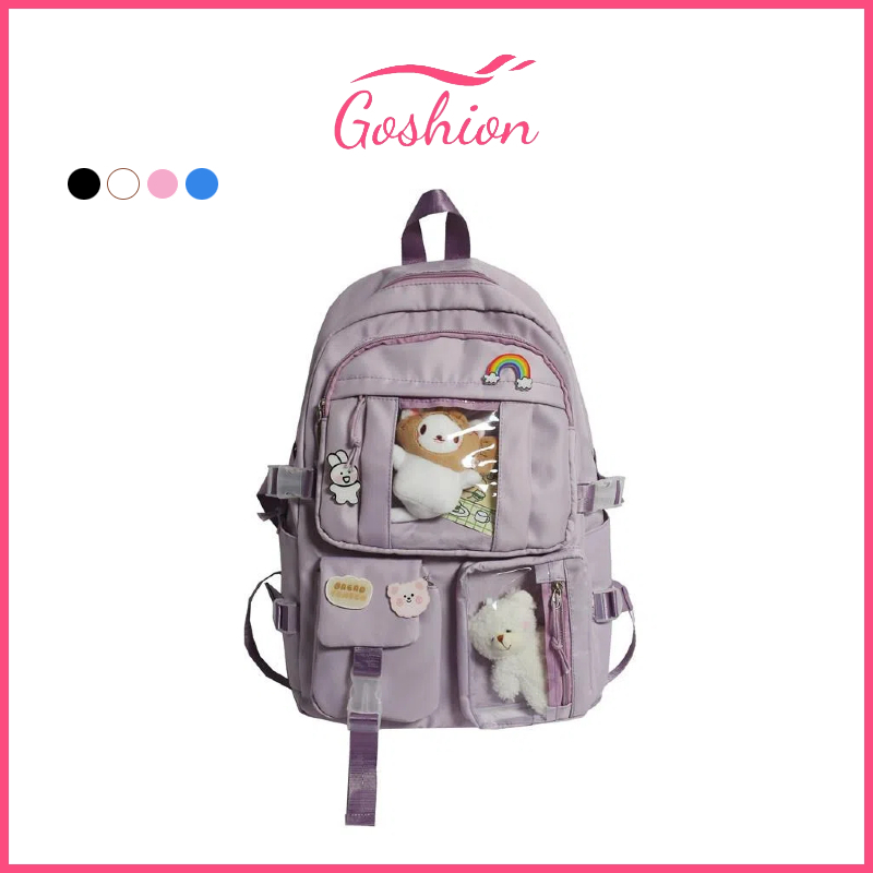 Goshion สไตล์ญี่ปุ่น INS ความจุขนาดใหญ่กระเป๋าเป้สะพายหลังผู้หญิงแฟชั่นกระเป๋านักเรียนการ์ตูน