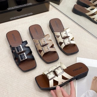 A763 รองเท้าแตะแบบสวม ส้นแบน แฟชั่น สายไขว้  มีทั้งหมด 3สีพร้อมส่ง