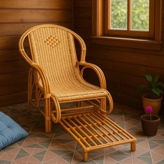 เก้าอี้เอนนอนหวายแท้ รัตนาภรณ์ มีที่รองขาในตัว ไม่มีเบาะ