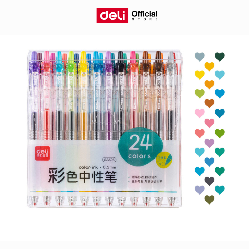 ชุดปากกาเจลสี Deli รุ่น SA501 / SA505 (6ด้าม/24ด้าม) สีสันสดใส (จำหน่าย 1 ชุด)