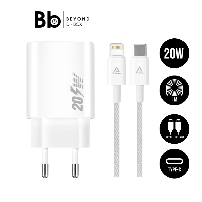 ASAKI อะแดปเตอร์  USB-C 20W พร้อมสายชาร์จ USB-C to Lightning 1 เมตร สีขาว by BB Beyond D-Box