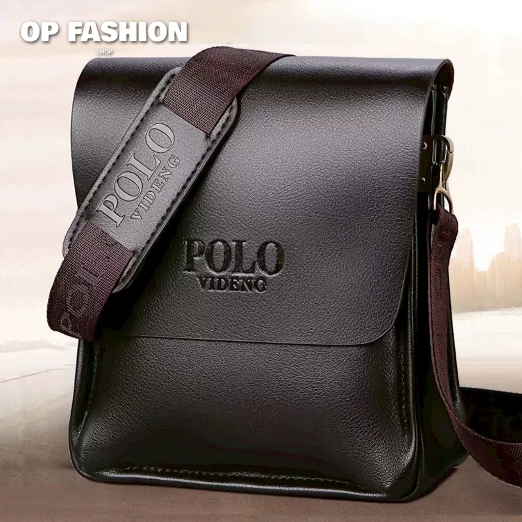 กระเป๋าสะพายข้างผู้ชาย POLO หนังพรีเมียม ทรงวินเทจ กันน้ำ กันรอยขีดข่วน (PLกล่อง)