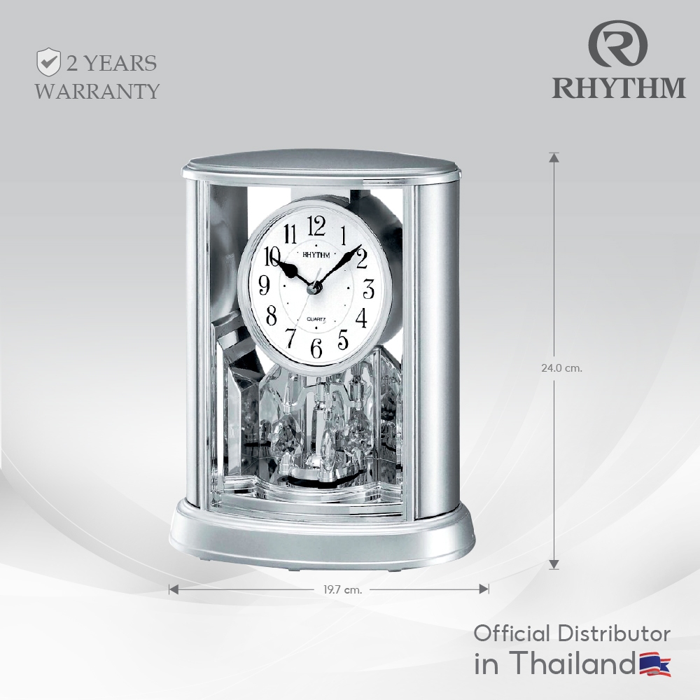 นาฬิกาตั้งโต๊ะ RHYTHM นาฬิกาตกแต่งบ้าน ดีไซน์หรูหรา ระบบเดินเข็มของญี่ปุ่น 19x24 ซม.- 4SG724WR