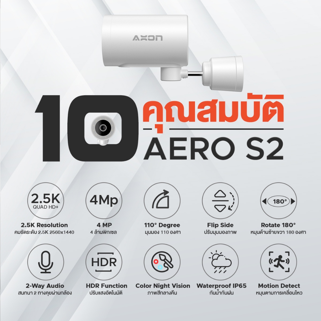 [กลางคืนสว่างที่สุด] Axon Aero S2 กล้องวงจรปิด 2K กลางคืนภาพสี WIFI กันน้ำ หมุนได้ 180 องศา ประกัน 2 ปี - รูปที่ 2