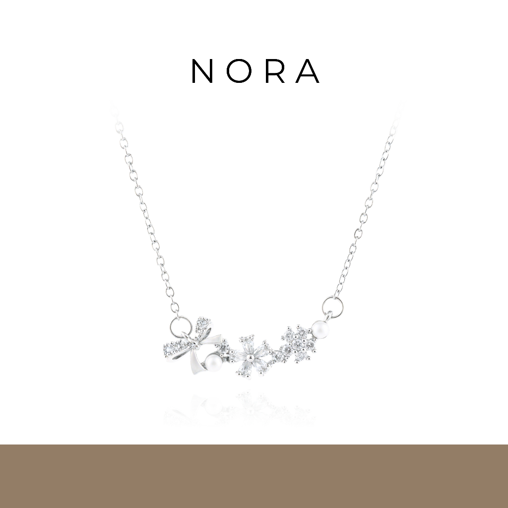 Jewelry สร้อยคอจี้ดอกไม้โบว์ สร้อยคอแฟชั่นผู้หญิง สร้อยคอเงินทองคำขาว ไข่มุกสีขาว N250206