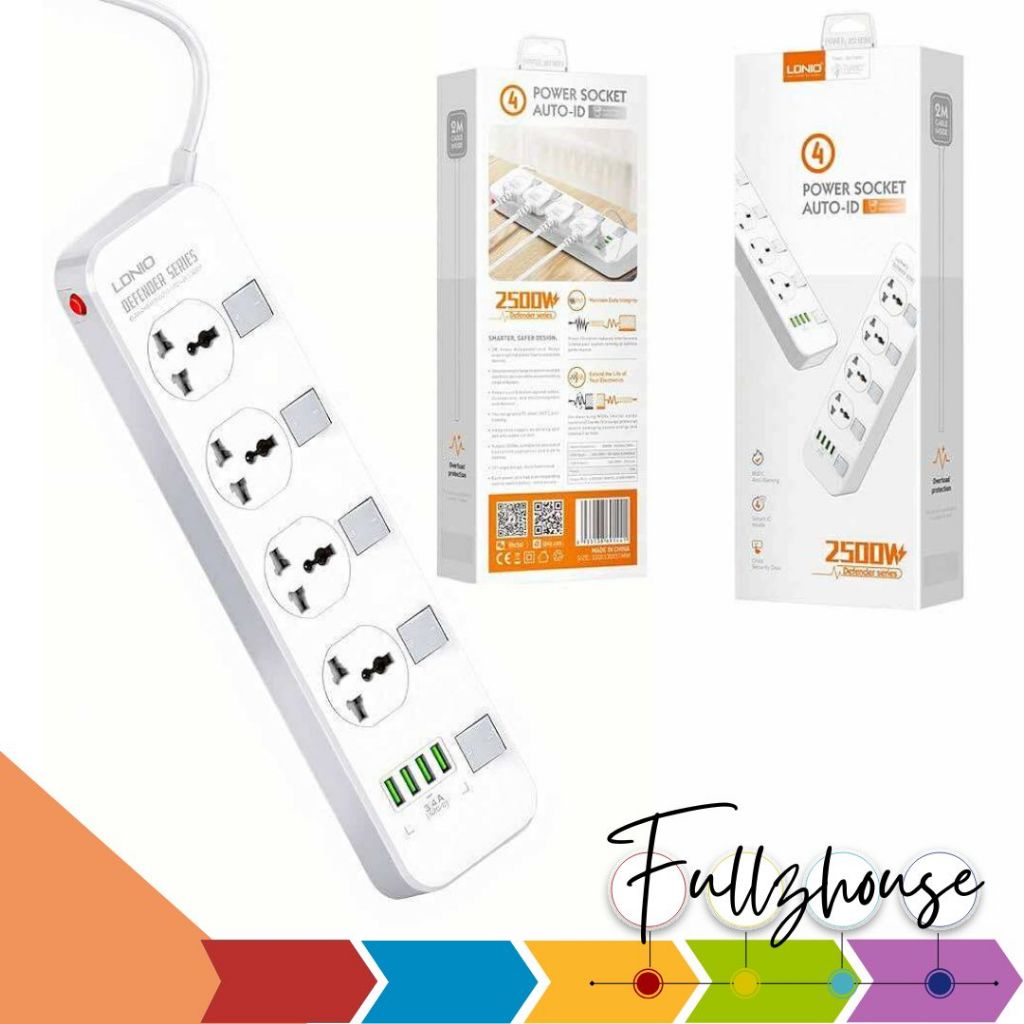 จัดส่งด่วน LDNIO SC4408 ปลั๊กพ่วง 4 ช่อง 4 USB 3.4A Max universal outlet Power Strip รองรับไฟ 2500W-
