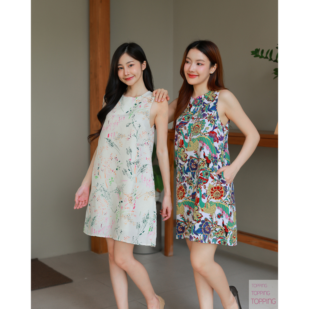 Dress 0861 เดรสแขนกุดทรงเอ เจาะเว้าหลัง