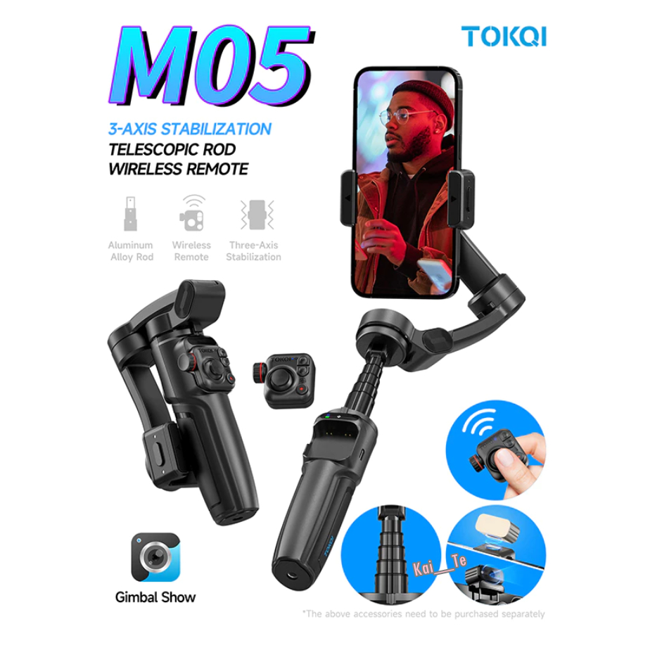 TOKQI รุ่นM05 ไม้กันสั่นgimbal รุ่นใหม่ ไฟLED ปรับระดับแสงได้ 9 ระดับ ใช้งานง่าย สินค้าพร้อมส่ง