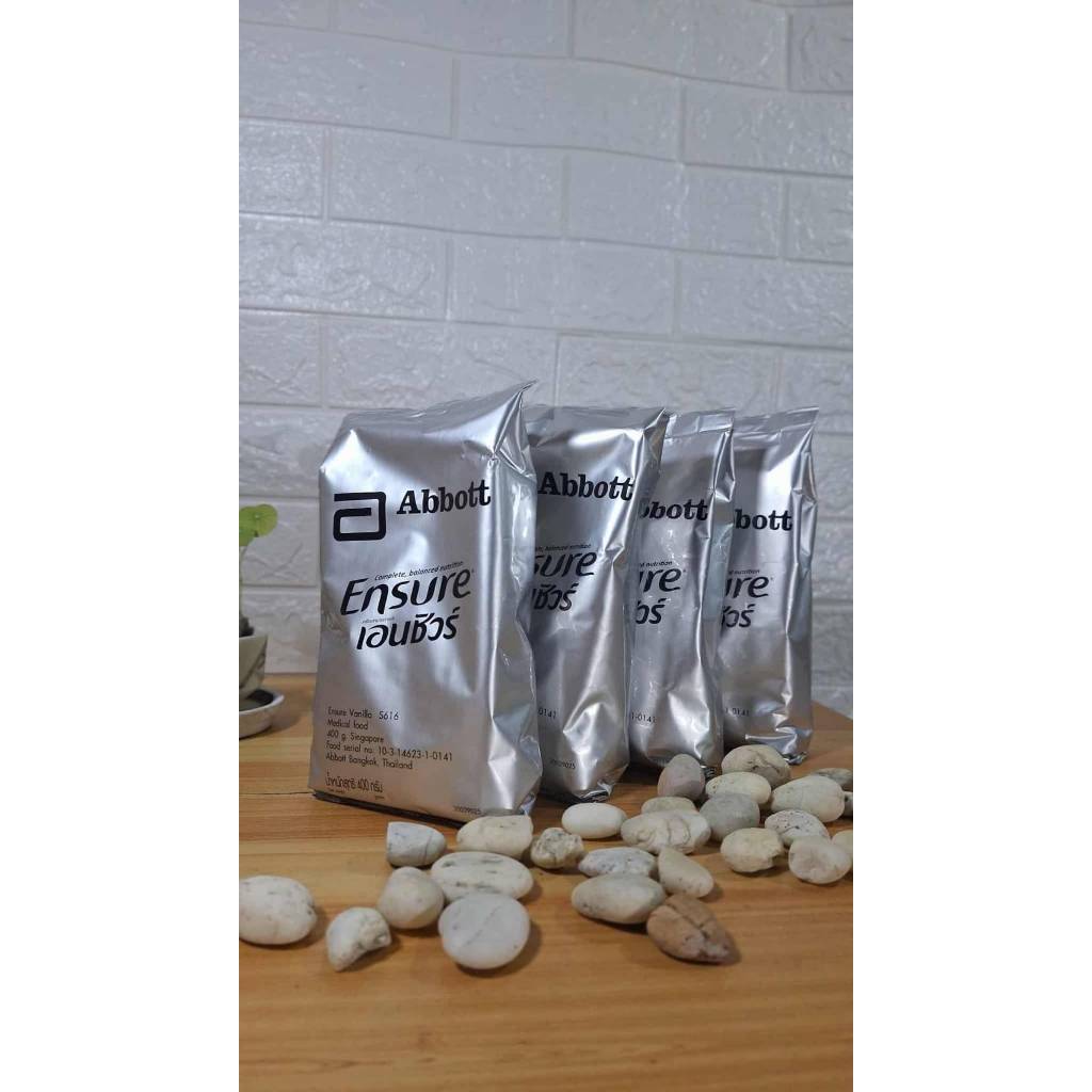เอนชัวร์ ensure กลิ่นวนิลา ชนิดถุงเติม แบ่งขาย ขนาด400 กรัม x จำนวน 4 ถุง (แถมช้อนตวง)