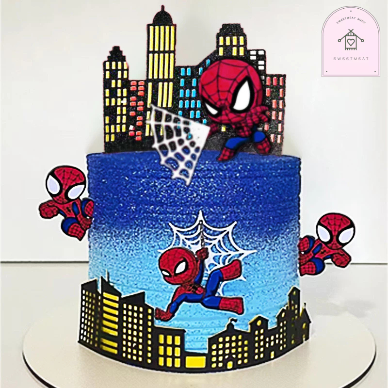 โมลเดลสไปร์เดอร์แมน Spiderman ป้ายปักสไปร์เดอร์แมน ใยแมงมุง ป้ายปักรูปตึก ตกแต่งเค้ก
