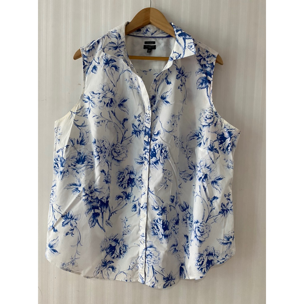 BB *วงแขนเหลือง* TALBOTS ไซส์ 20W อกหน้าผ้า 54 นิ้ว ยาว 29 เสื้อสาวอวบ แขนกุด เสื้อเชิ้ต Dior ลาย สี