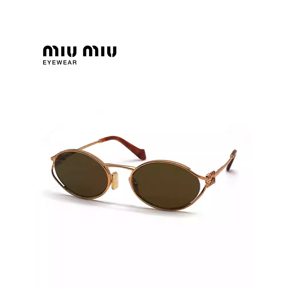 MIUMIU / แว่นกันแดดวินเทจแฟชั่นโลหะเต็มกรอบผู้หญิงรูปไข่ขนาดเล็กกรอบแว่นกันแดด 0MU52YS