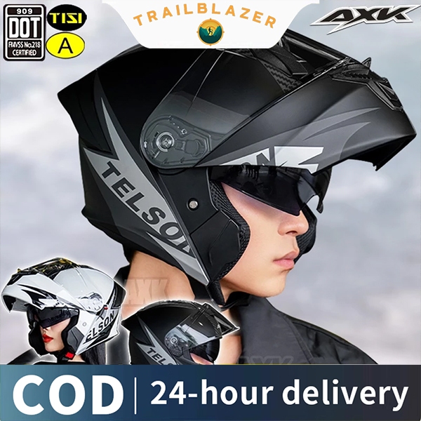 【Trailblazer​】AXK 2In1หมวกกันน็อค หมวกกันน๊อค เปิด คาง HD เลนส์ 2ชั้น สามารถเปิดคางได้ กันแสงสะท้อน 