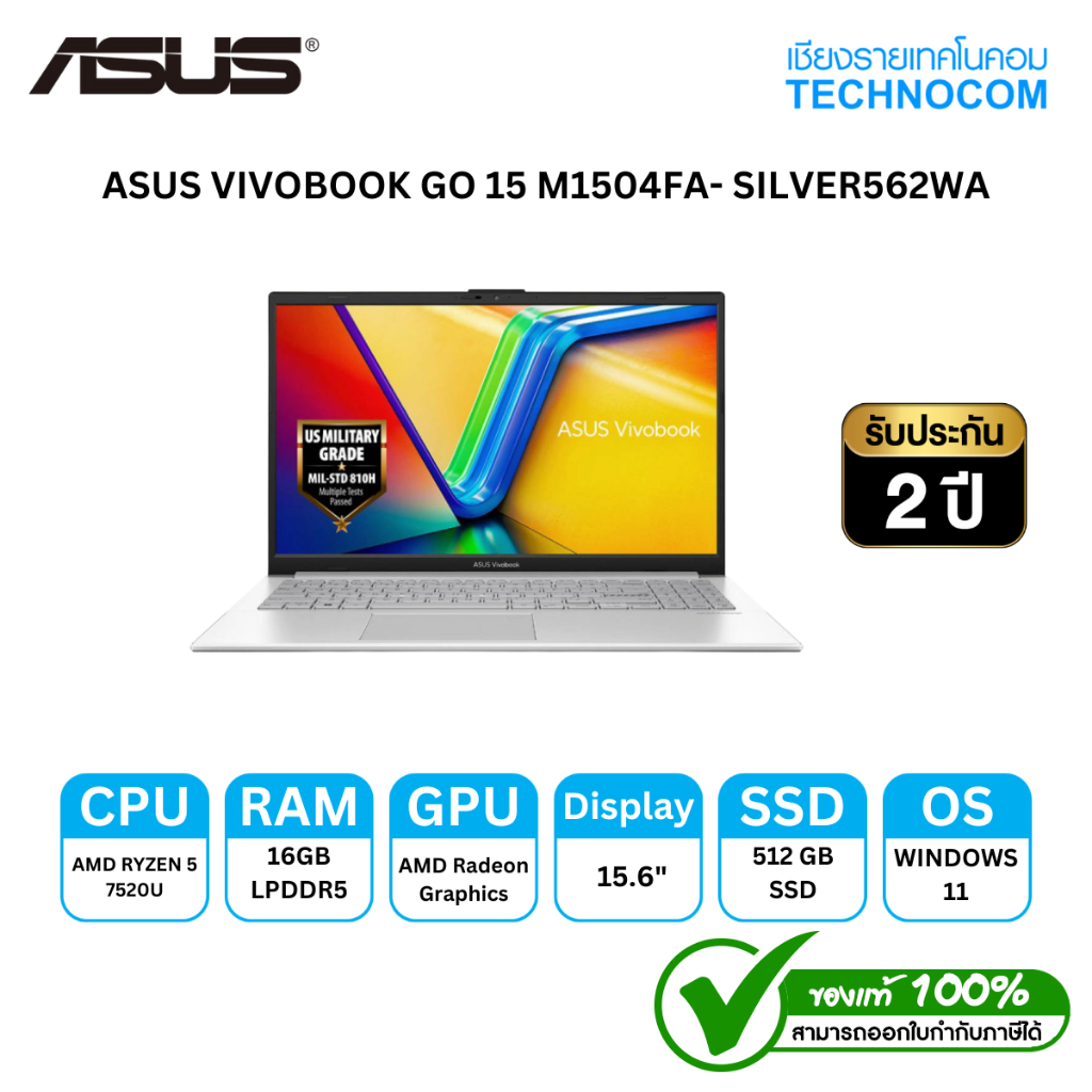 ASUS VIVOBOOK GO 15 M1504FA- SILVER562WA R5-7520U/16GB/SSD512GB/15.6"/WIN 11 H+OF H24+365 BASIC