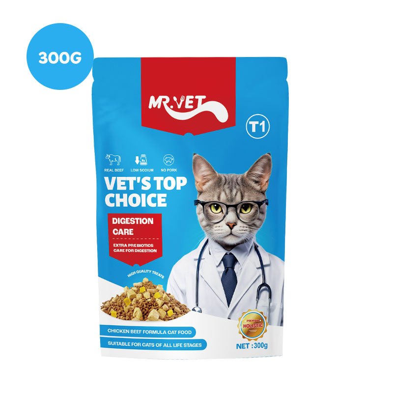 Mr.Vet อาหารแมว T1 300g. Chicken & Beef Premium อาหารแมวสําหรับ Digestiveon Improvement