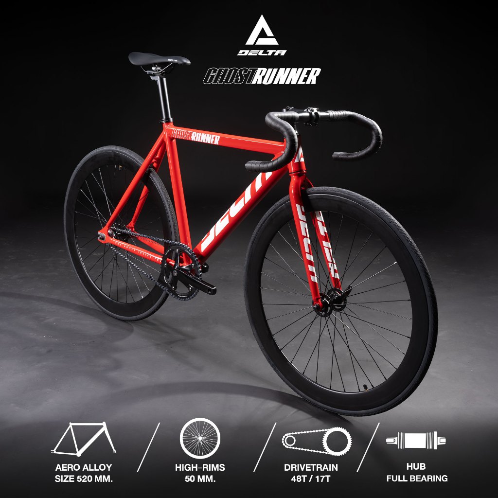 DELTA รุ่น GHOST RUNNER จักรยานฟิกเกียร์วงล้อ 700c อลูมิเนียม ขอบล้อสูง 50 MM.  FRAMESET ไซส์ 52