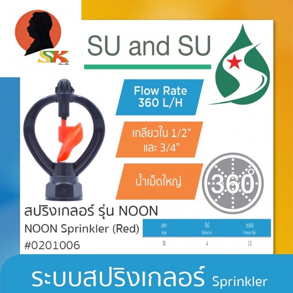 สปรืงเกลอร์ใบพัดทูเวย์ หัวแดง ขนาดเกลียว1/2-3/4นิ้ว(4หุล-6หุล) รัศมีของน้ำ5เมตร น้ำ360ลิตร/ช.ม. ยี่ห