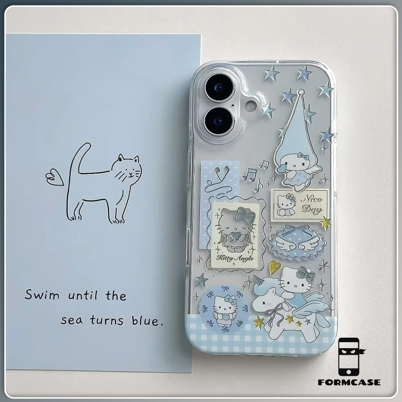 สไตล์สูงระดับ ขายดีบนเว็บไซต์เกาหลี คิตตี้สีฟ้า for iPhone เคสไอโฟน 11 12 13 14 15 16 PLUS PRO MAX X XS MAX XR 7/8PLUS แ