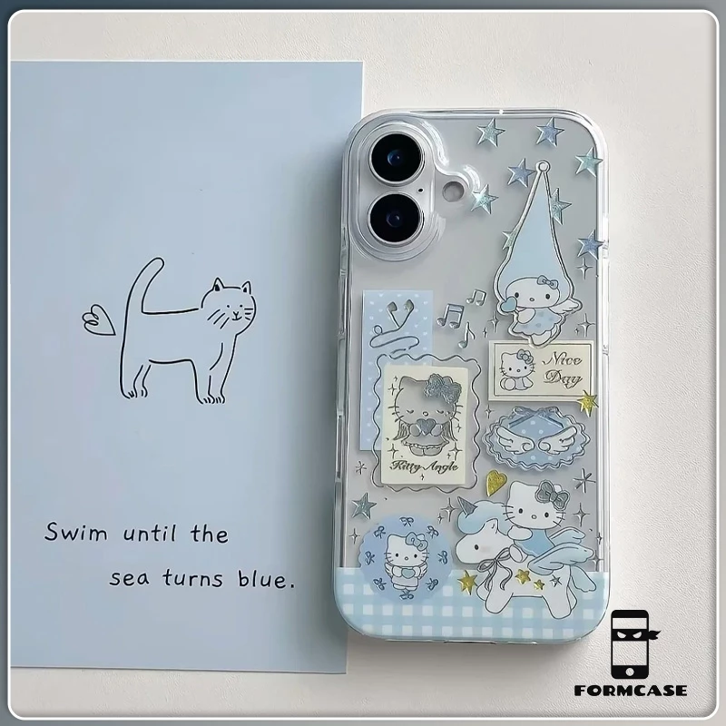 สไตล์สูงระดับ ขายดีบนเว็บไซต์เกาหลี คิตตี้สีฟ้า for iPhone เคสไอโฟน 11 12 13 14 15 16 PLUS PRO MAX X XS MAX XR 7/8PLUS แ