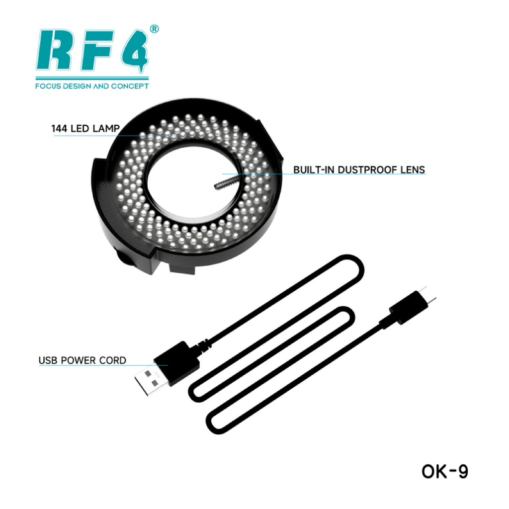 Rf4 OK-9 กล้องจุลทรรศน์แหวนโพลาไรซ์ Anti Glare กล้องจุลทรรศน์โคมไฟ Illuminator สําหรับบัดกรีซ่อมกล้องอุตสาหกรรม 144 LED