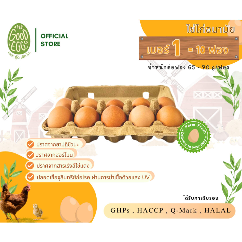 ไข่ไก่อนามัยแบบกล่อง 10 ฟอง The Good Egg เดอะ กู๊ด เอ้ก ได้รับมาตรฐาน GHPs, HACCP, Q-Mark และ HALAL ส่งตรงจากฟาร์ม