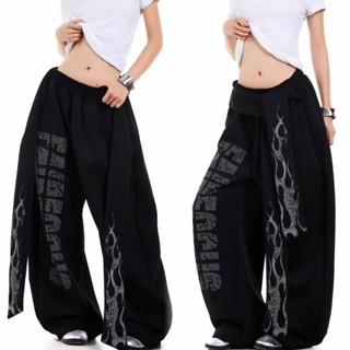 กางเกงวอร์มลำลองริบบิ้นเปลวไฟสไตล์ย้อนยุคอเมริกันสำหรับผู้หญ…