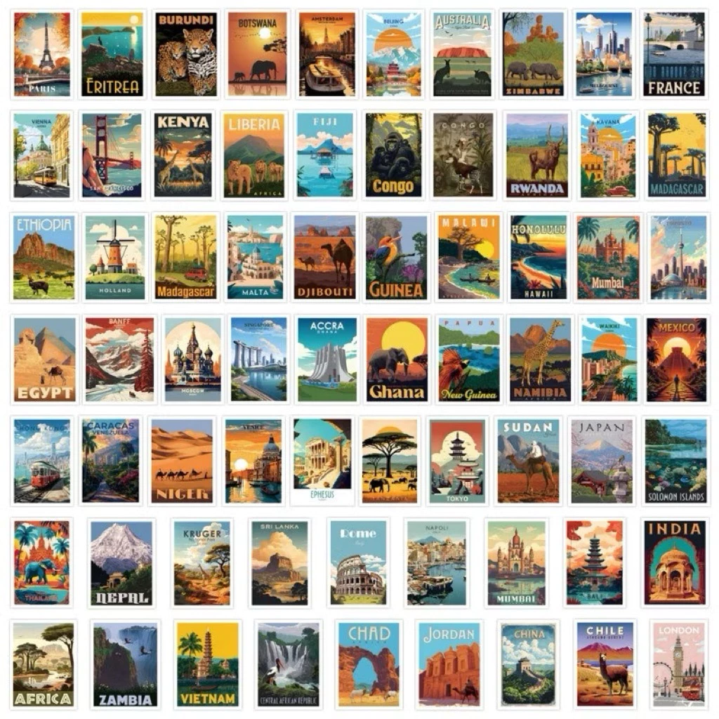 สติ๊กเกอร์ Travel 68 ชิ้น ธีมท่องเที่ยว ภูเขา แคมป์ปิ้ง ญี่ปุ่น ลอนดอน thumbnail 6