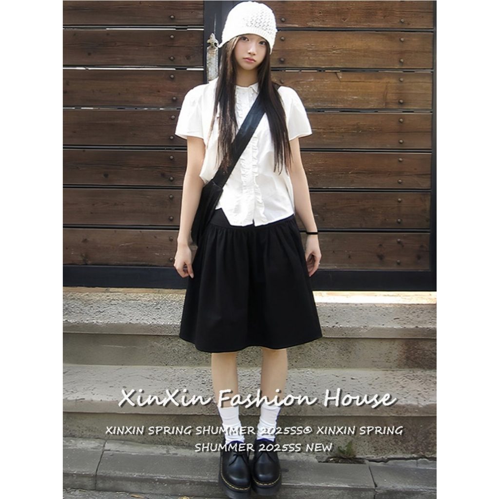 [Summer Casual Solid Color A-line Skirt]กระโปรงทรงเอเอวสูงหลวมสบายๆ สำหรับผู้หญิงในช่วงฤดูร้อน