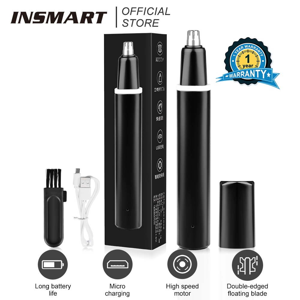 INSMART เครื่องเล็มขนจมูกไฟฟ้ แบบชาร์จไฟได้ ไม่เจ็บ ไม่ทำร้ายโพรงจ เครื่องเล็มขนจมูกไฟฟ้าแบบพกพา