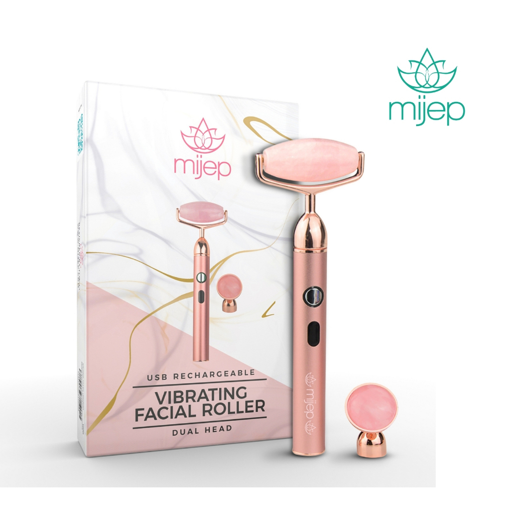 Sonic Rose Quartz Face Roller - Twin Heads and USB charger Facial Massage Machine. Special head for eye area 3 Vibration