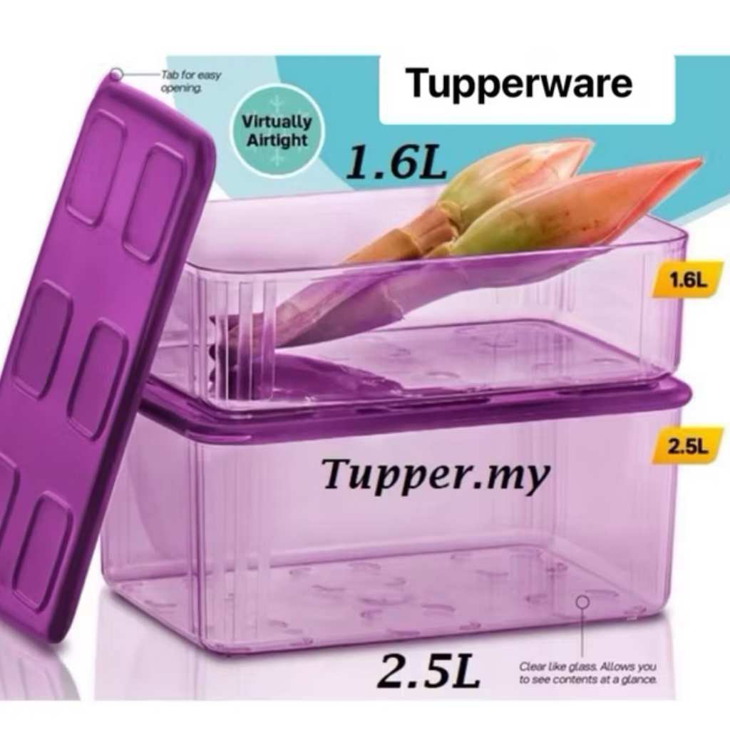 Tupperware กล่องผัก ผลไม้ เซ็ต2ชิ้น รุ่น Fresh n’ Clear Large /Clear Mate