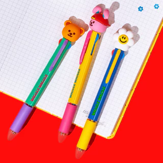 ✅พร้อมส่ง🌼🍒Wiggle Wiggle🌈🐻figure multi 4 color ball pen ปากกาหัวการ์ตูนกด 4 สีในแท่งเดียว