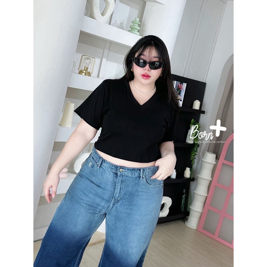 T-shirt Crop Chubby Girl 🍎🧤👀🧸👧🏻  เสื้อครอป แขนสั้น คอวี เนื้อผ้ายืดยูนิโคล ครอปสวยพอดีเป๊ะ ไม่สั้นสาวอวบ - รูปที่ 6