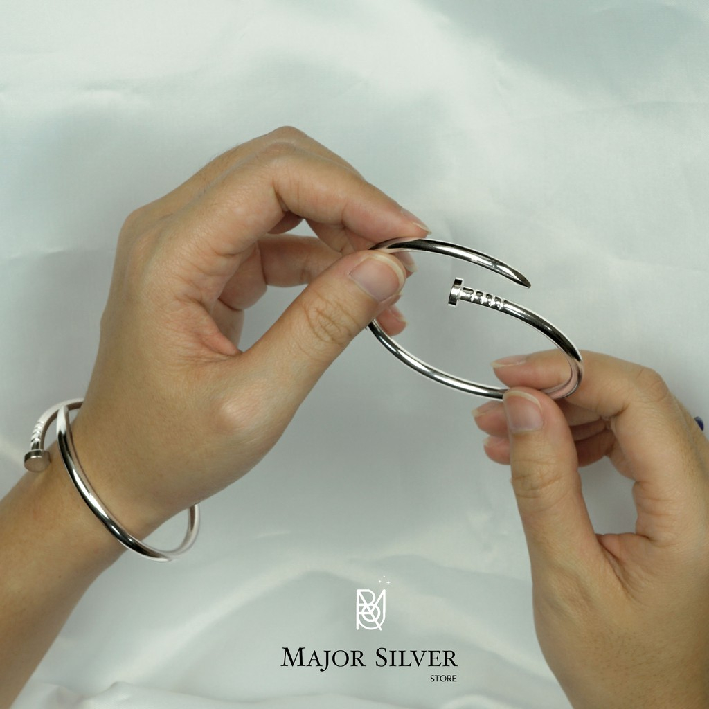 กำไลตะปูหนา 4mm : Nail silver bracelet / กำไลเงินแท้92.5% เรียบๆ ดีไซน์คลาสสิค